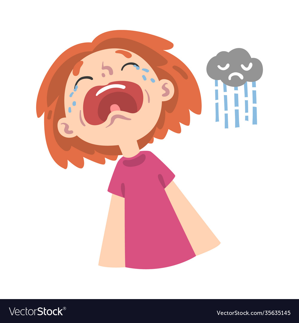 Unhappy girl in depression with rainy cloud sign