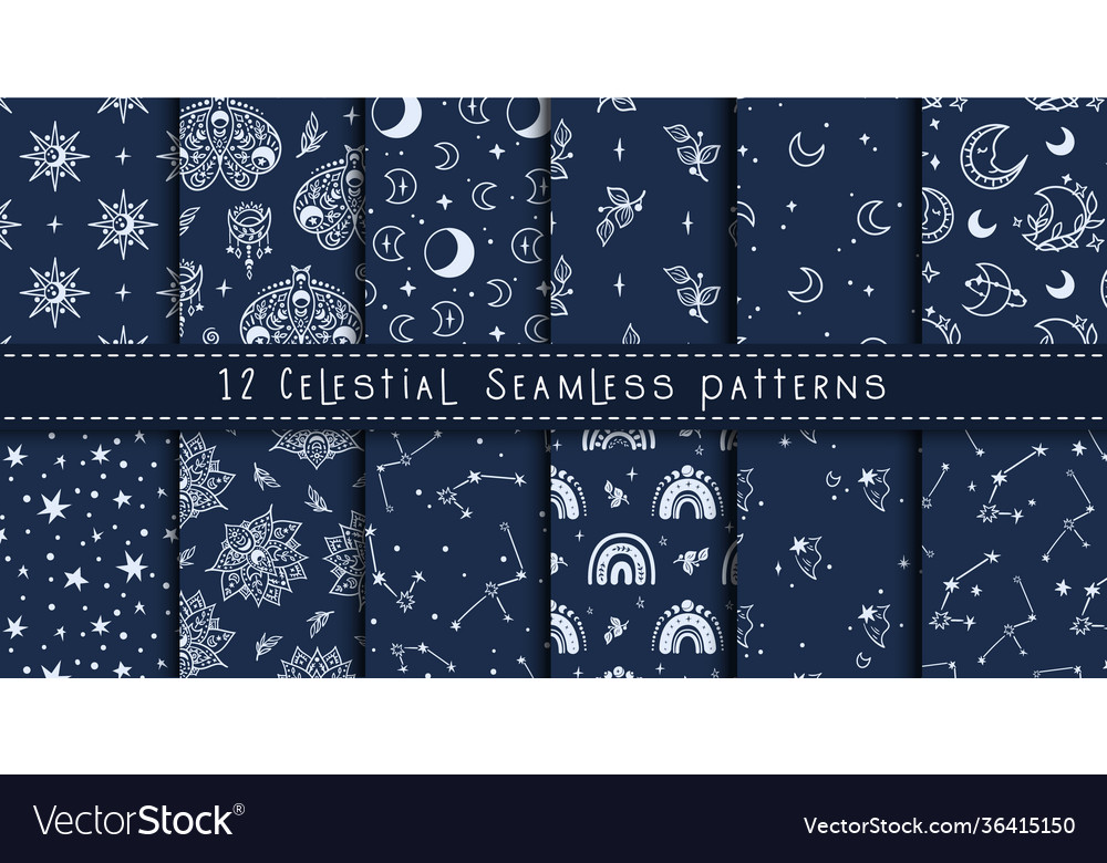 Celestial black and white seamless pattern