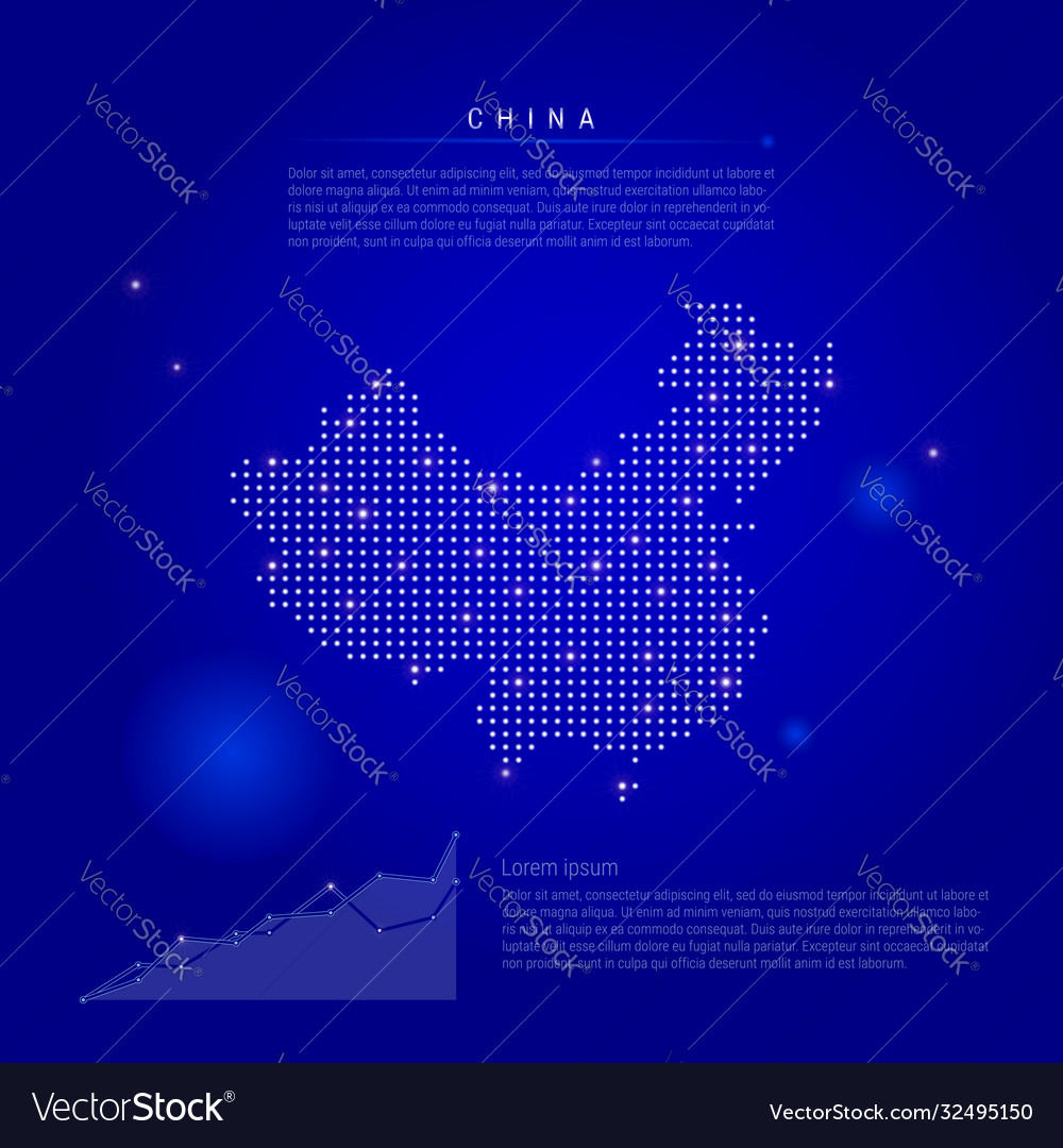 China illuminated map with glowing dots dark blue Vector Image