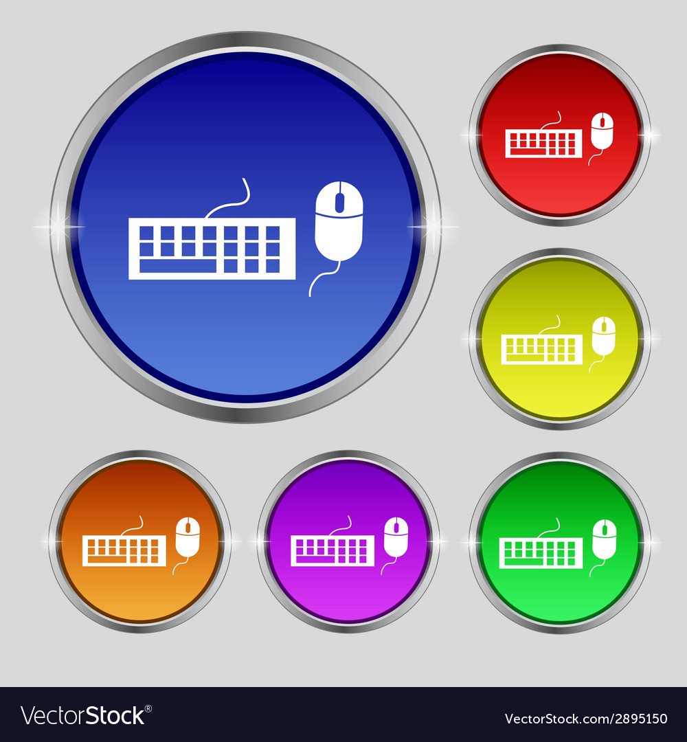Computer keyboard and mouse icon set colourful Vector Image