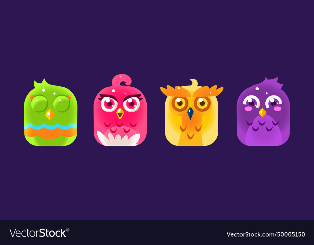 Funny birds app rounded icon for game design Vector Image