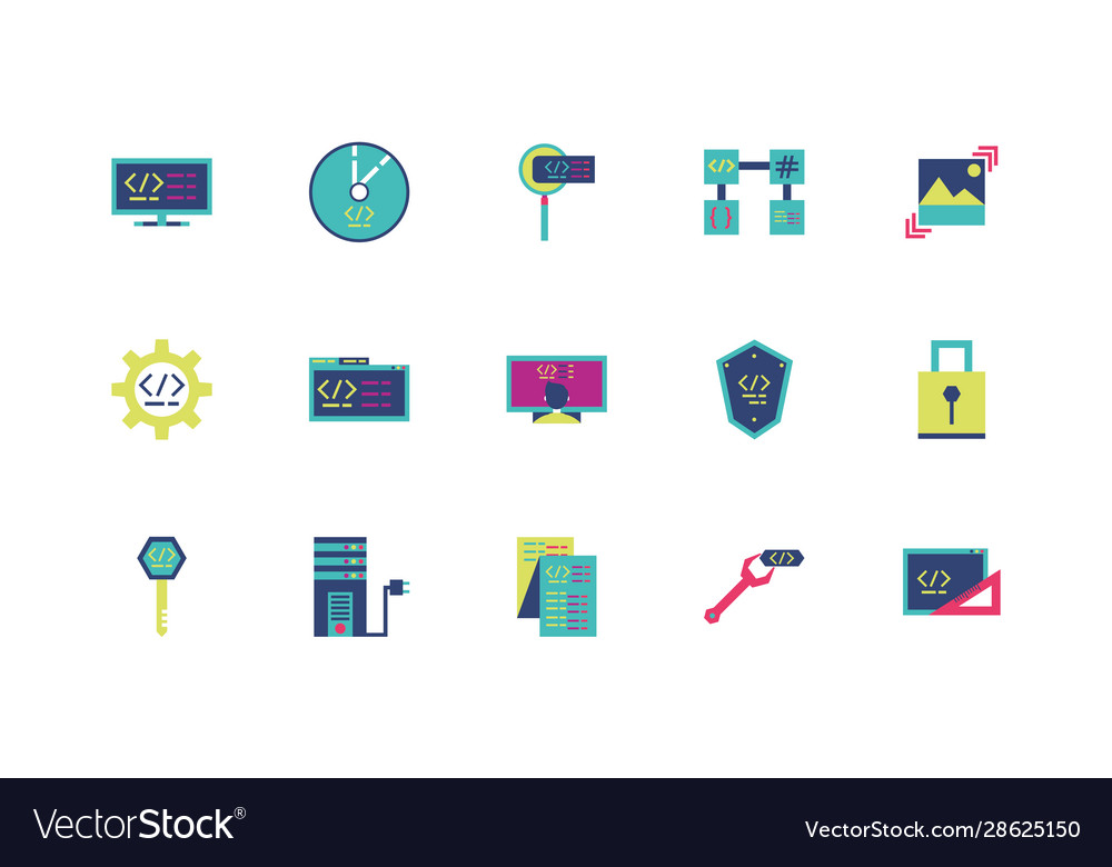 Isolated website code icon set design