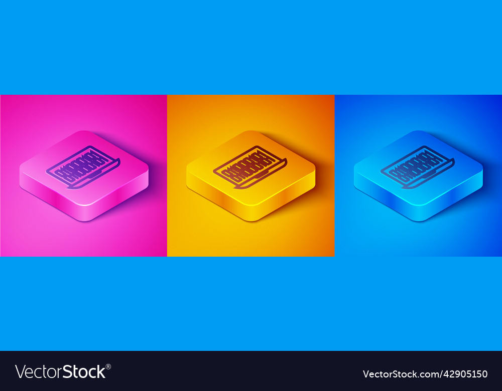 Isometric line binary code icon isolated on pink vector image Isometric line binary code icon isolated on pink