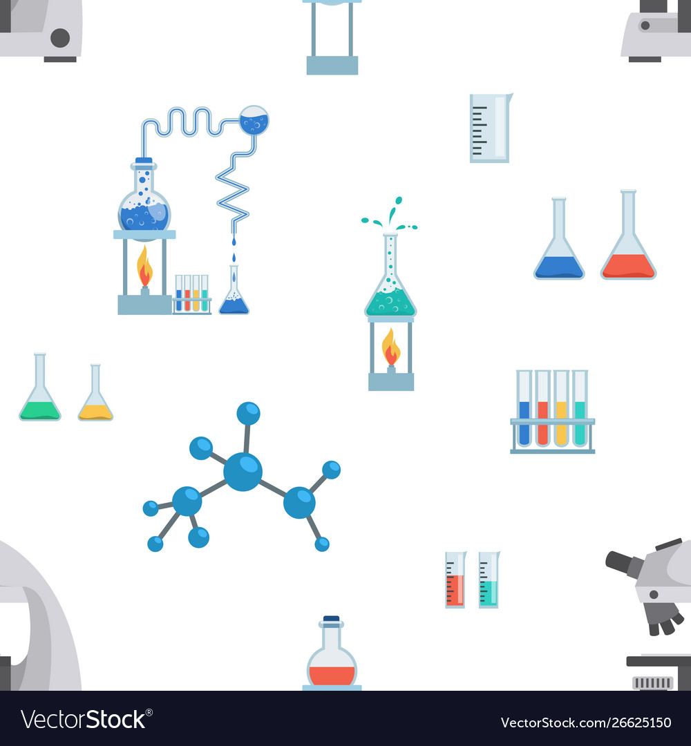 Lab equipment flat seamless pattern test Vector Image