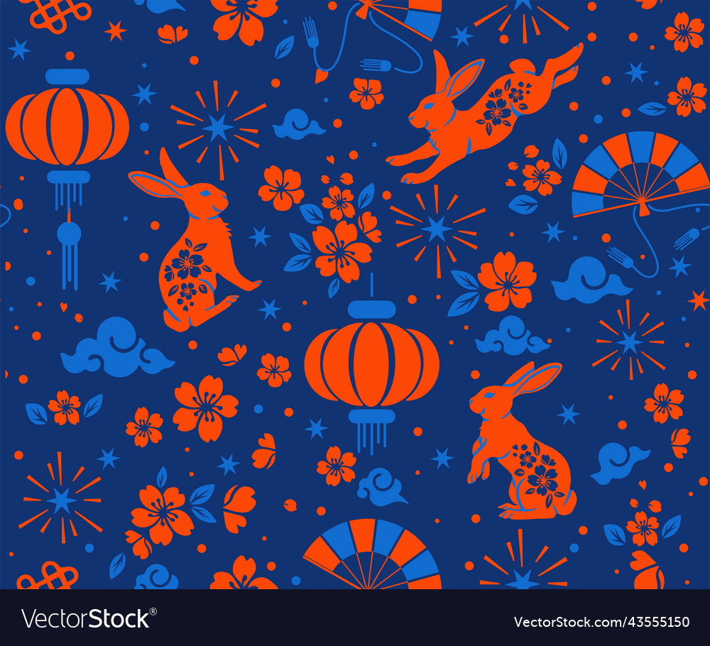 Seamless pattern with asian elements on color vector image Seamless pattern with asian elements on color