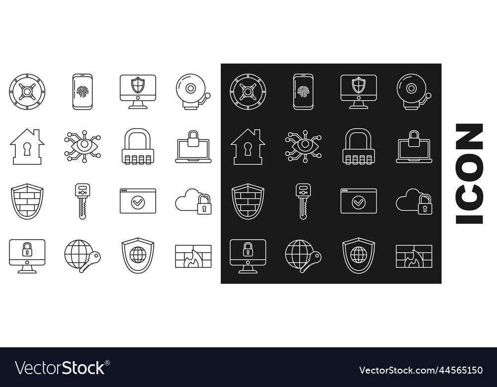 Set line firewall security wall cloud computing vector image Set line firewall security wall cloud computing