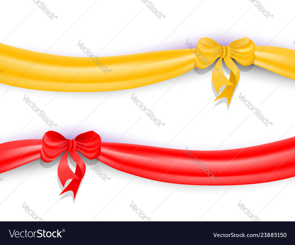 Set of red and yellow ribbons with bow shadow