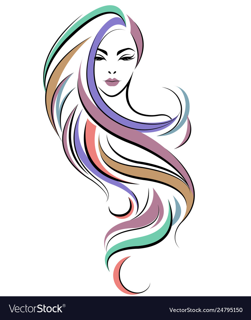 Download Women long hair style icon logo women face on Vector Image