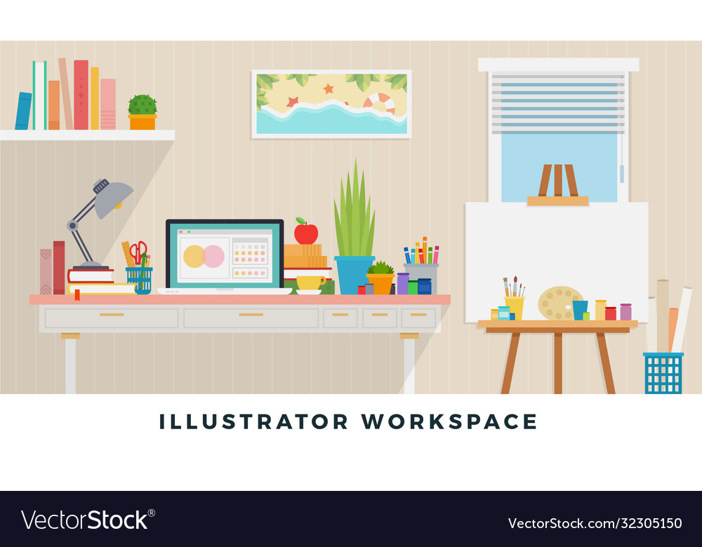 Workspace Flat Royalty Free Vector Image Vectorstock Workspace Flat Royalty Free Vector Image Vectorstock