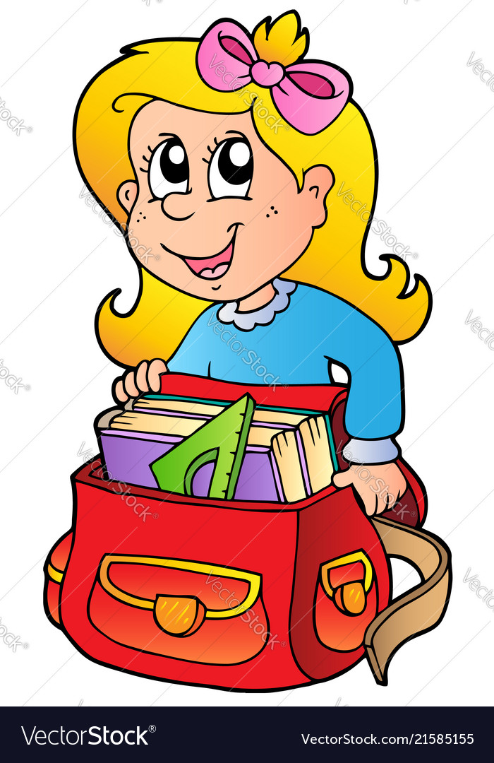 Girl packing school bag Royalty Free Vector Image