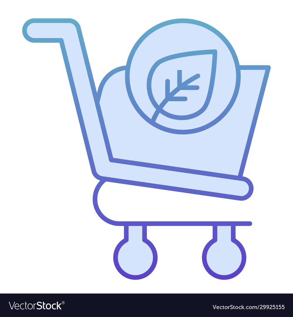 Eco shopping flat icon trolley with leaf