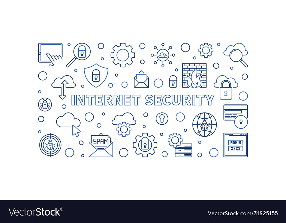 Internet security concept linear horizontal vector image Internet security concept linear horizontal