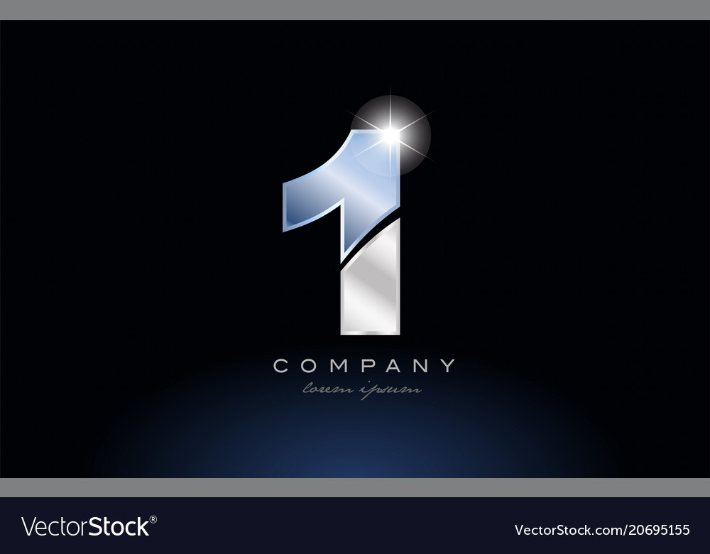 Metal blue number 1 one logo company icon design