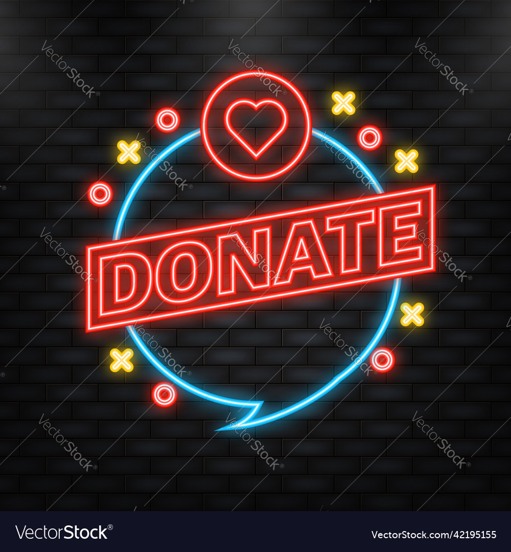 Neon icon donate heart in flat style Royalty Free Vector