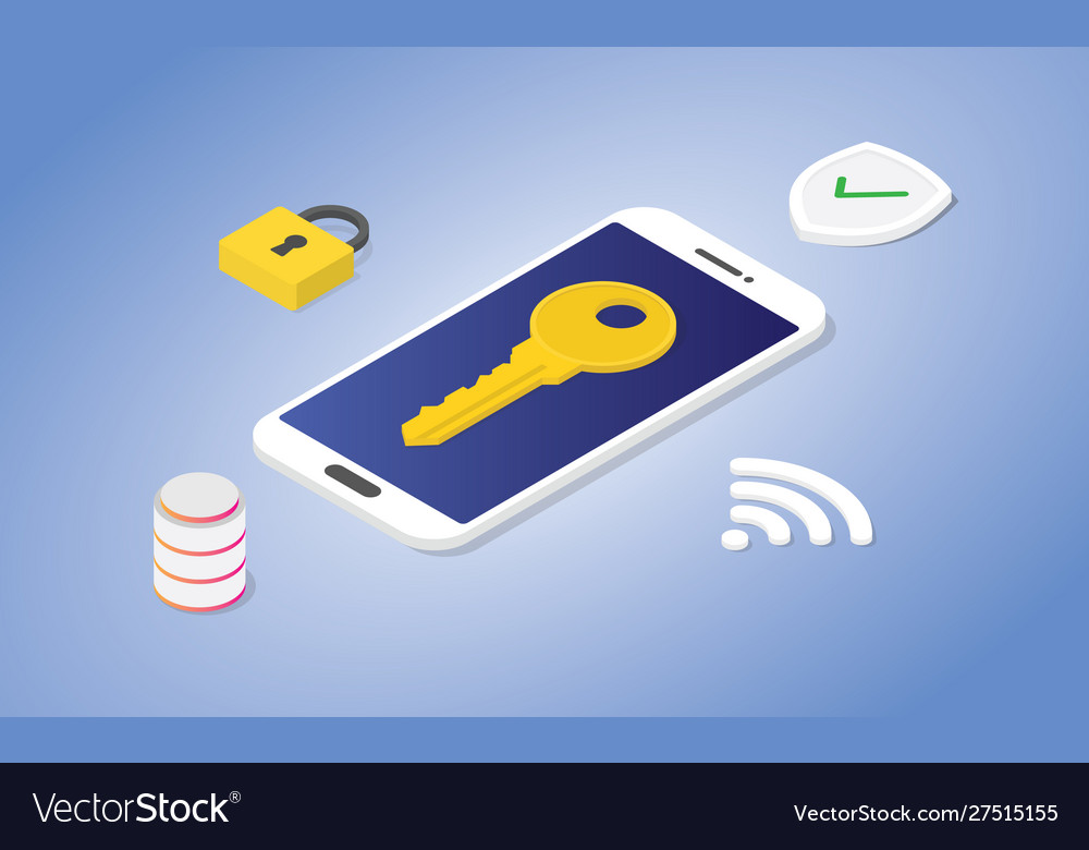 Phone security concept with padlock and database