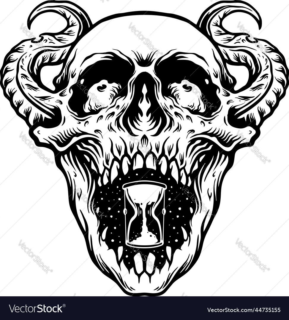 Skull Horn And Hourglass Monochrome Royalty Free Vector skull-horn-and-hourglass-monochrome-royalty-free-vector