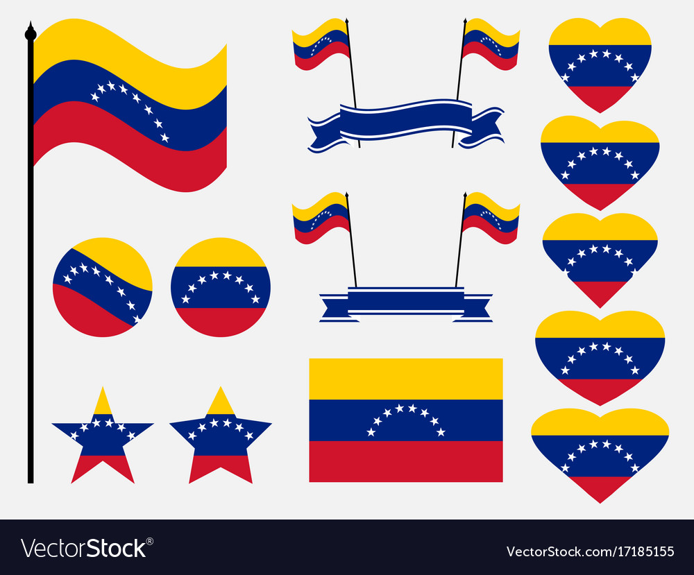 Venezuela flag set symbols in heart