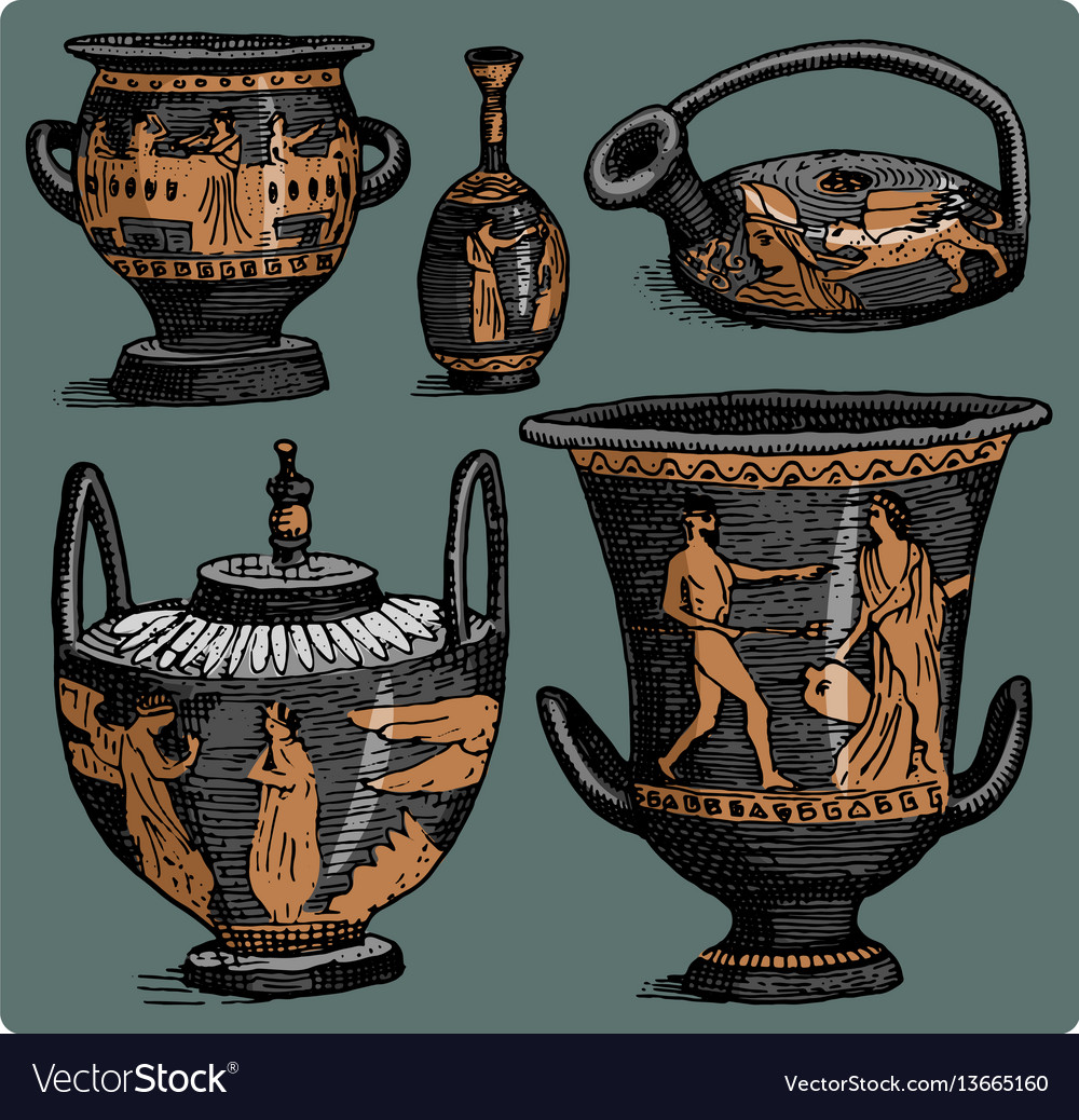 Ancient Greece Antique Amphora Set Vase With Vector Image