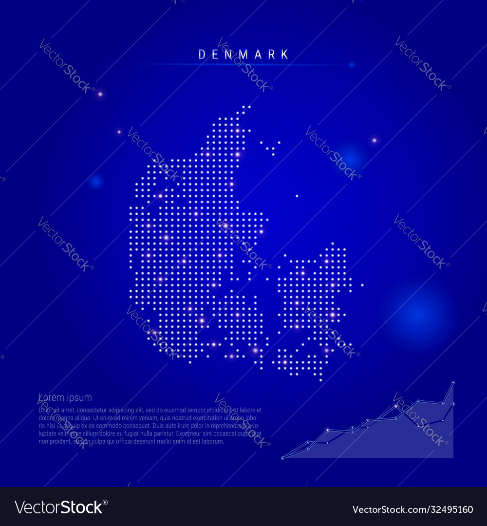 Denmark illuminated map with glowing dots dark Vector Image