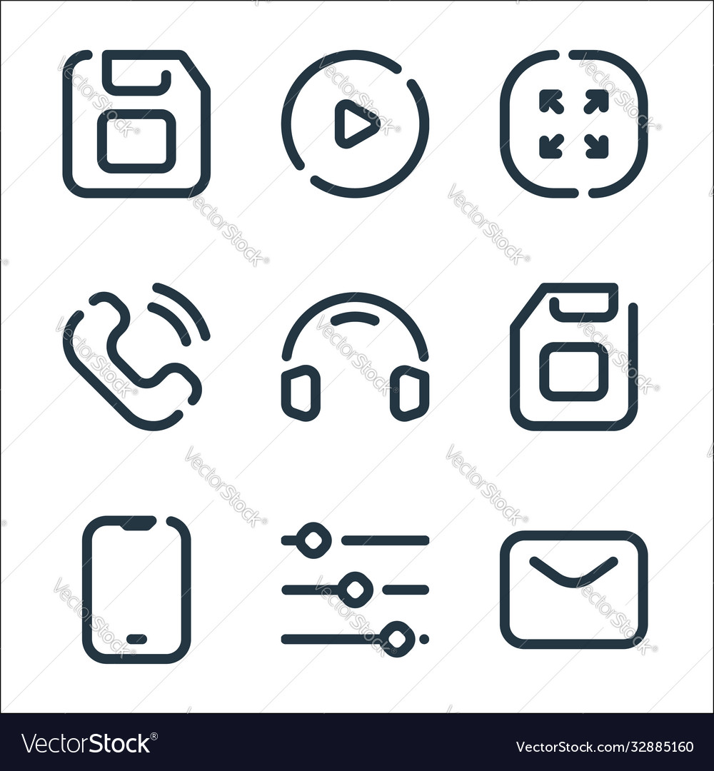 Multimedia line icons linear set quality vector image Multimedia line icons linear set quality