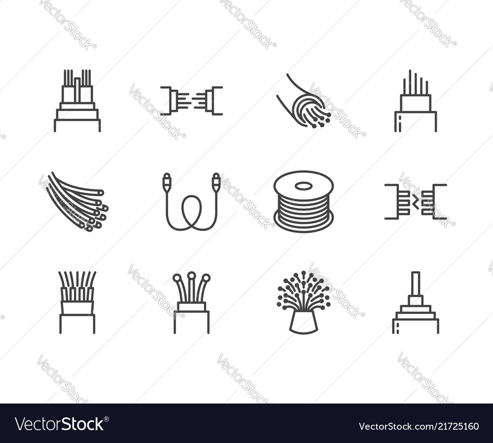 Optical fiber flat line icons network