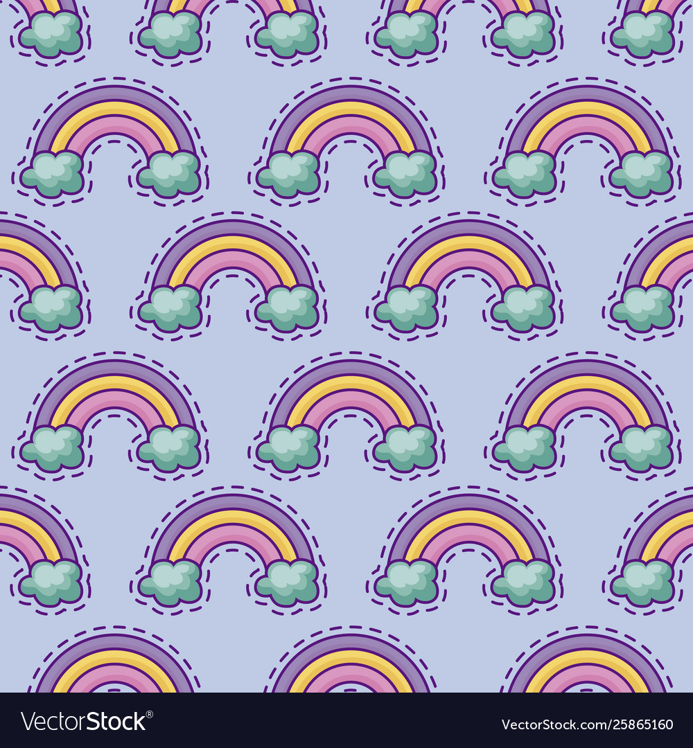 Pattern patches with rainbow and clouds