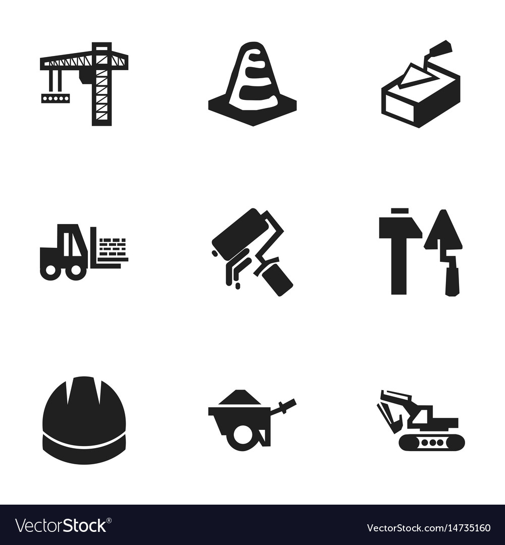 Set of 9 editable building icons includes symbols