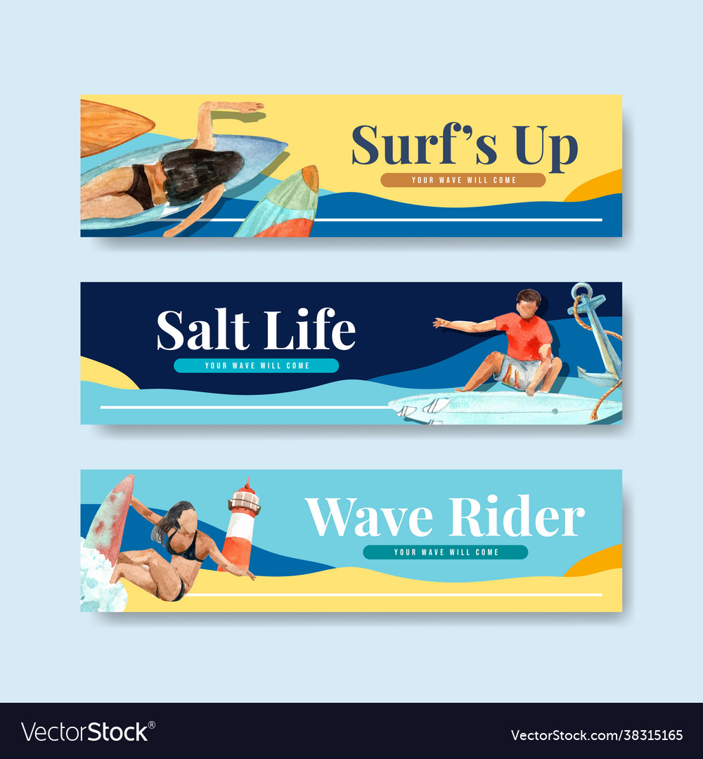 Banner template with surfboards at beach design Vector Image