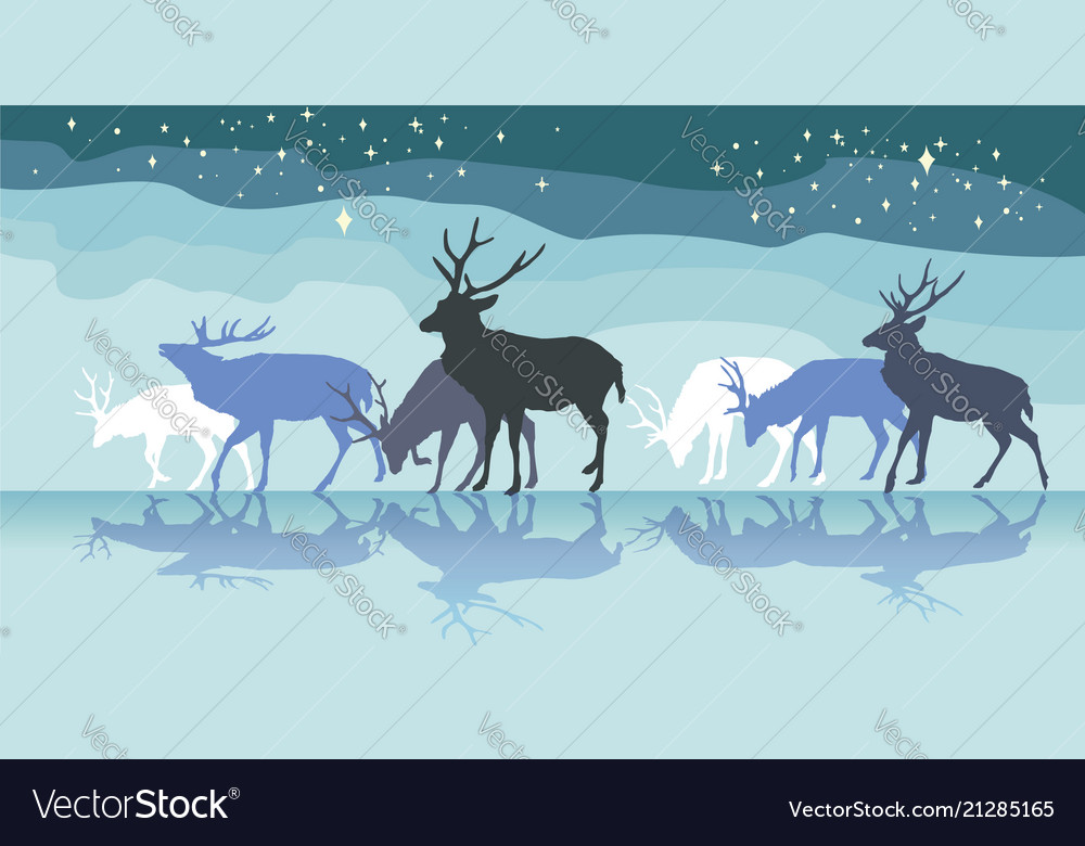 Colorful panorama with walking deers females vector image Colorful panorama with walking deers females