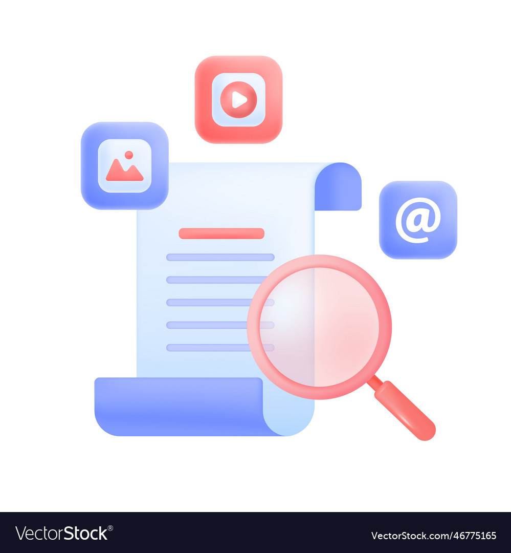 Document or file with magnifier and media symbols Vector Image