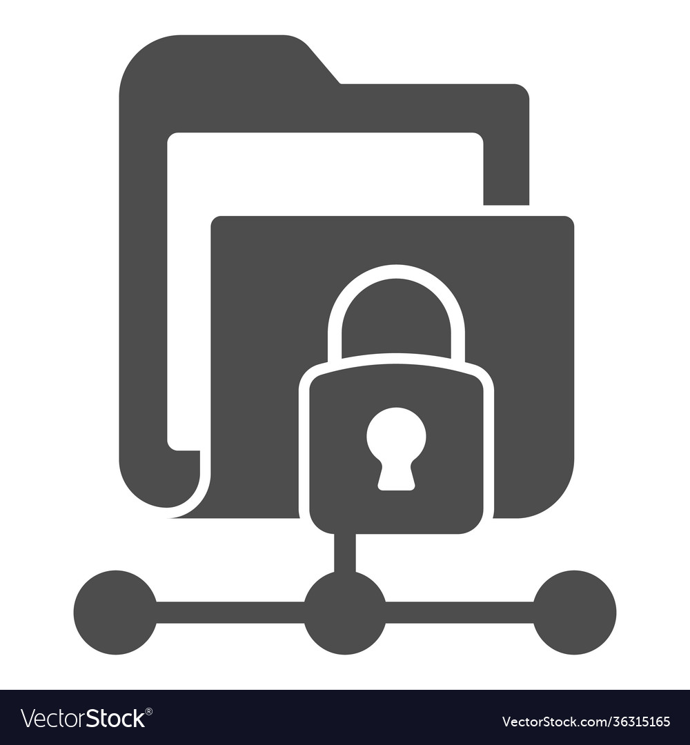 Folder with connection and lock solid icon web vector image Folder with connection and lock solid icon web