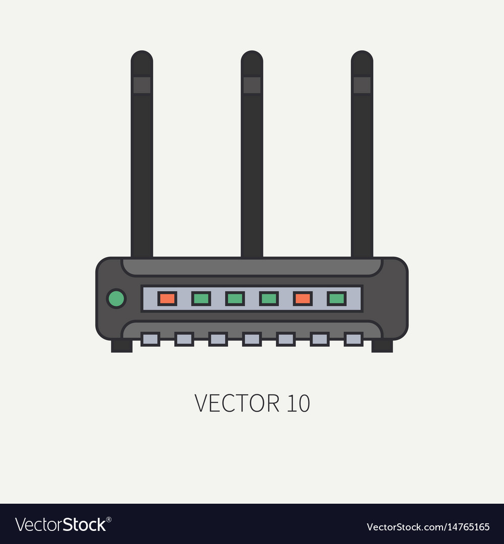 Line flat color computer part icon wireless