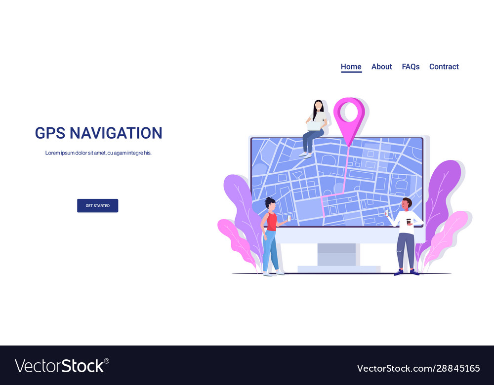 People using computer navigation app to get vector image People using computer navigation app to get