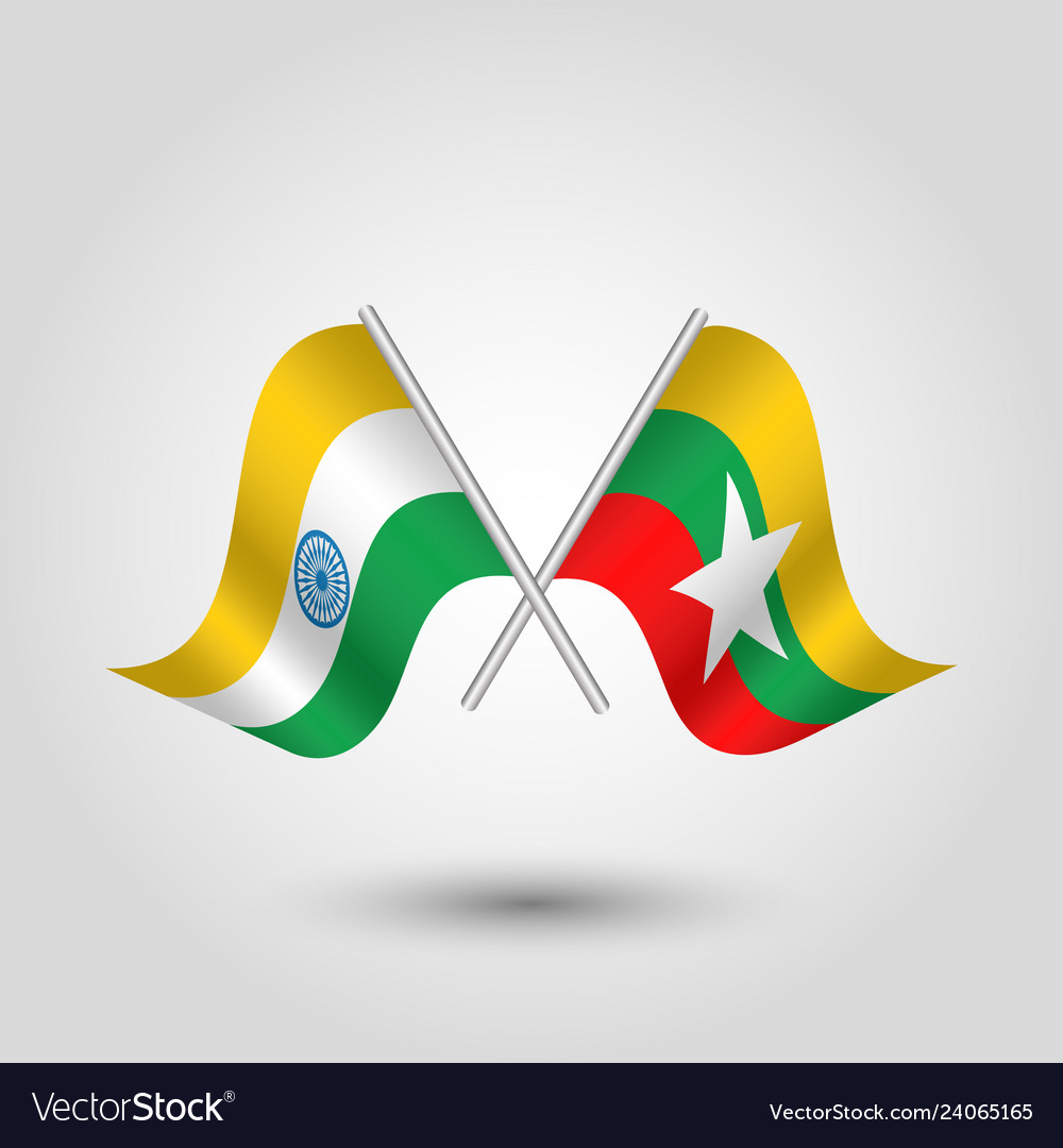 Two crossed indian and burmese flags Royalty Free Vector