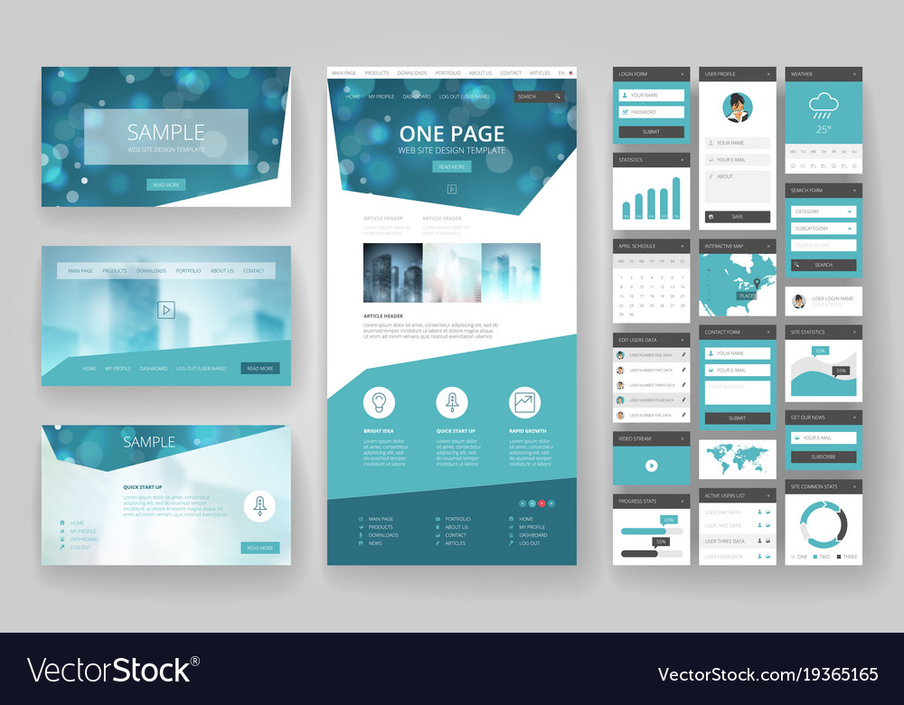 Website design template and interface elements Vector Image