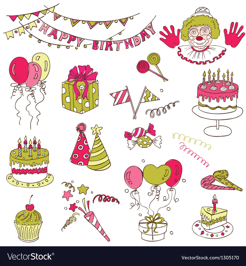 Birthday party set Royalty Free Vector Image - VectorStock