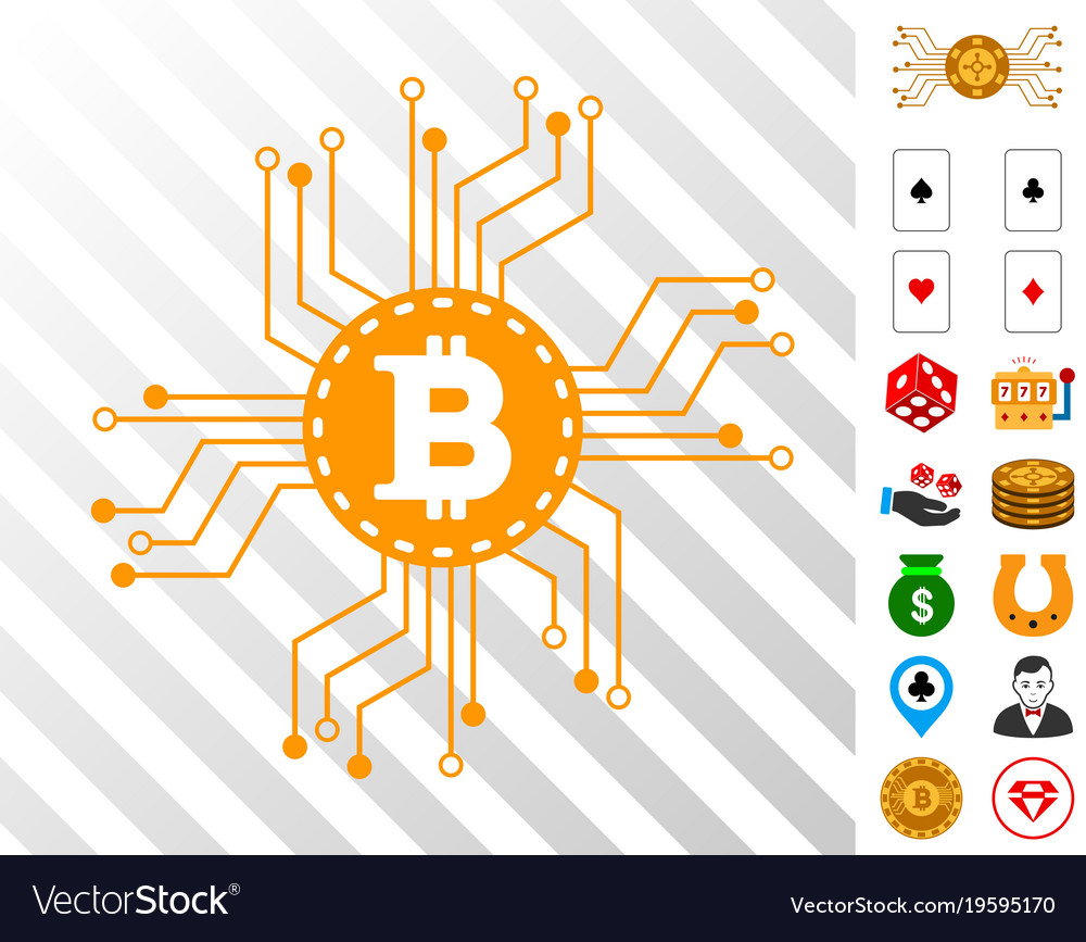 Bitcoin circuit scheme icon with bonus