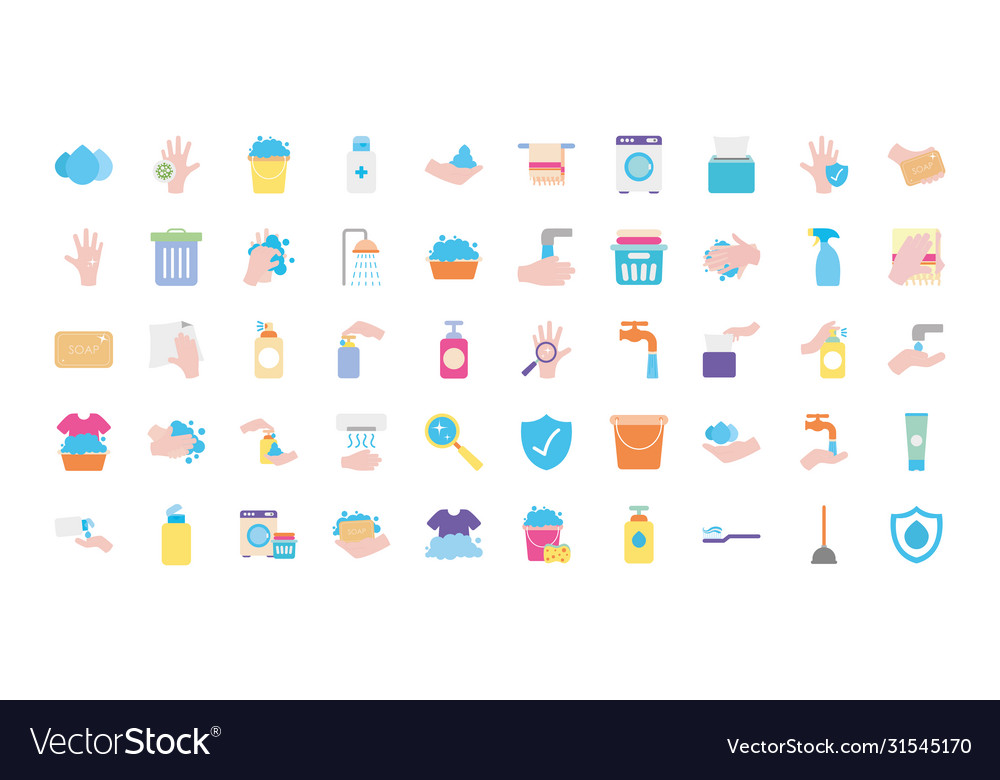 Cleaning and hygiene icon set flat style