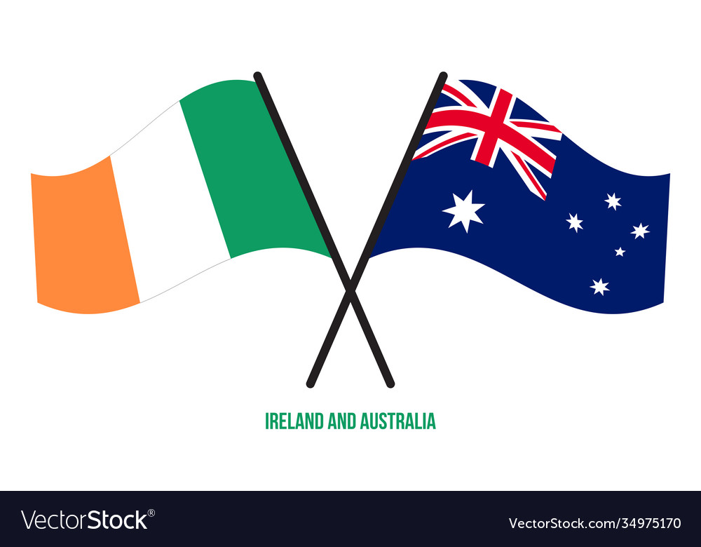 Ireland and australia flags crossed waving vector image Ireland and australia flags crossed waving