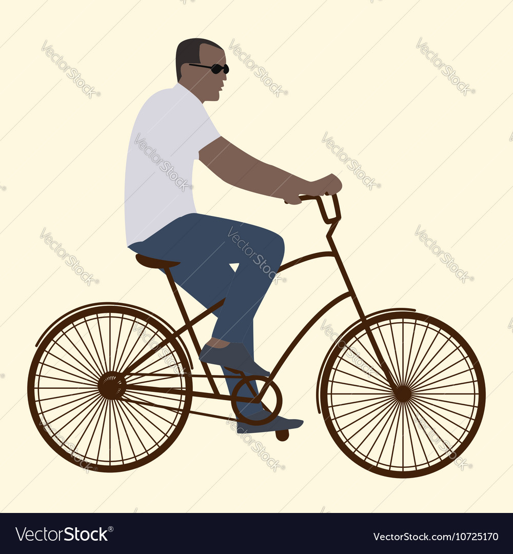 Mann in schwarzer Brille mit einem Fahrrad flach Stil