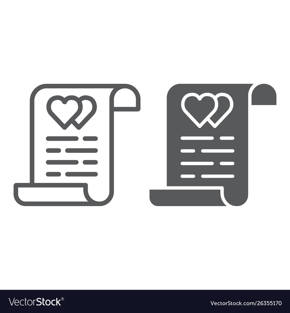 Marriage contract line and glyph icon document