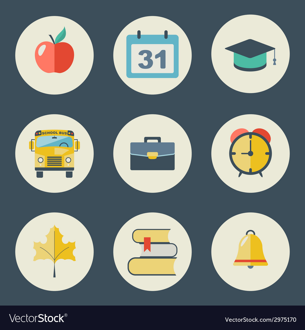 School and education icons flat design set