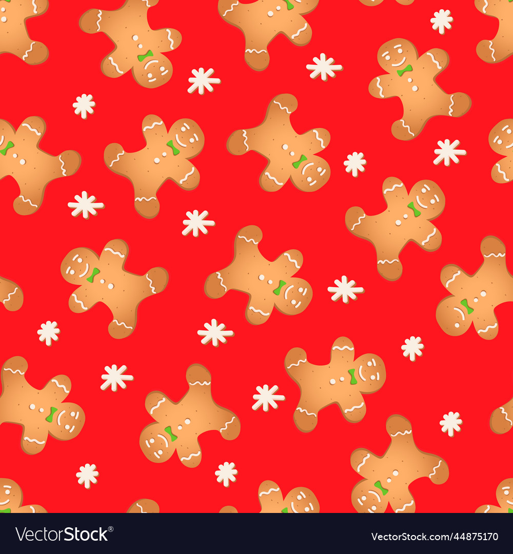 Seamless pattern with ginger cookies on a red vector image Seamless pattern with ginger cookies on a red