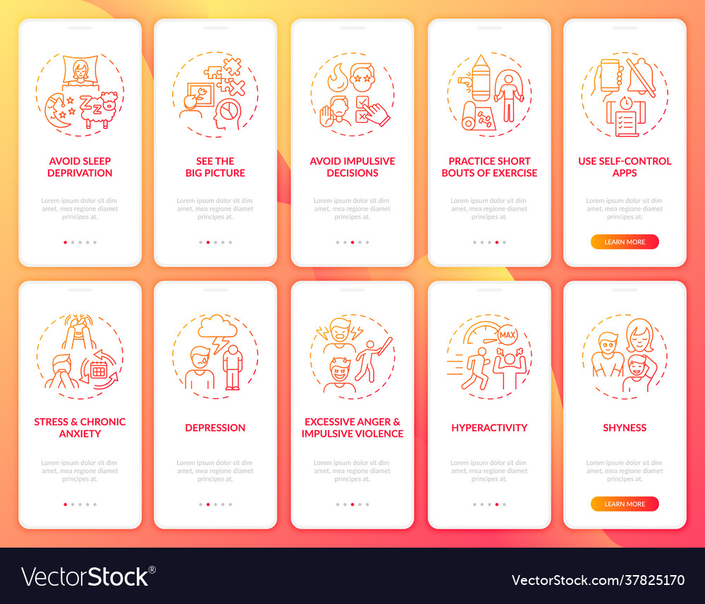 Self control red onboarding mobile app page vector image Self control red onboarding mobile app page