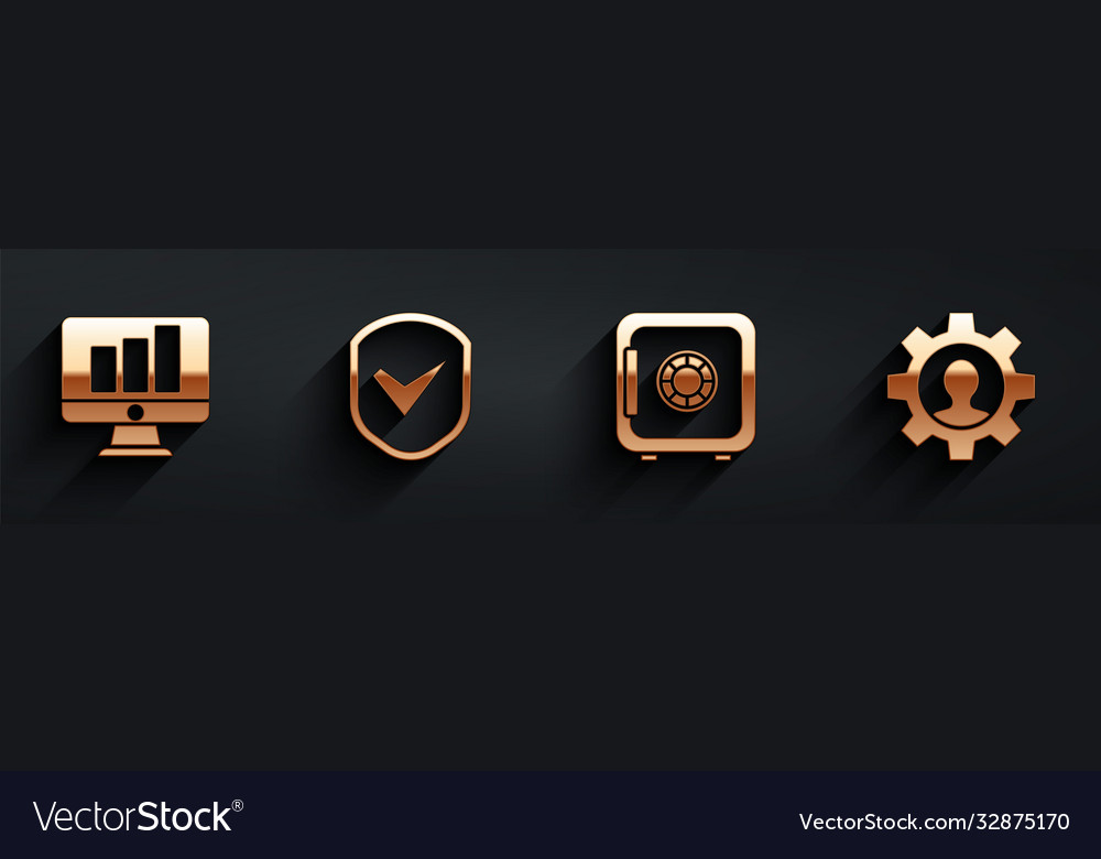 Set monitor with graph chart shield check vector image Set monitor with graph chart shield check
