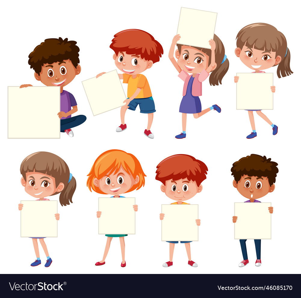 Set of children cartoon character holding banner Vector Image