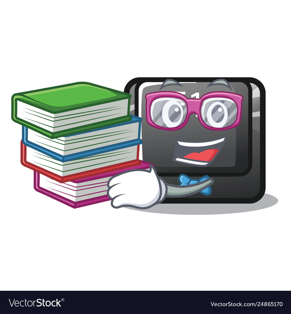Student with book f12 button installed on cartoon