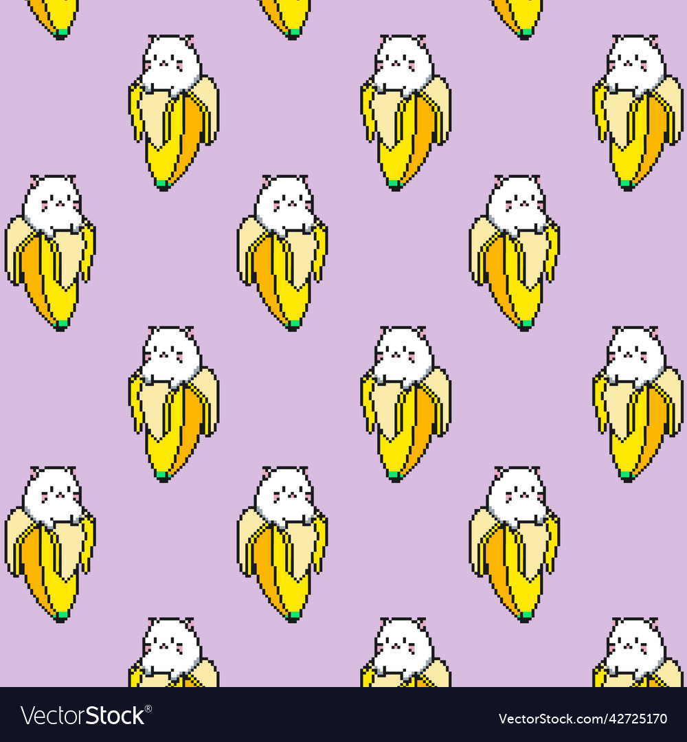 Summer funny pattern with cat 8 bit cute white Vector Image Summer funny pattern with cat 8 bit cute white Vector Image