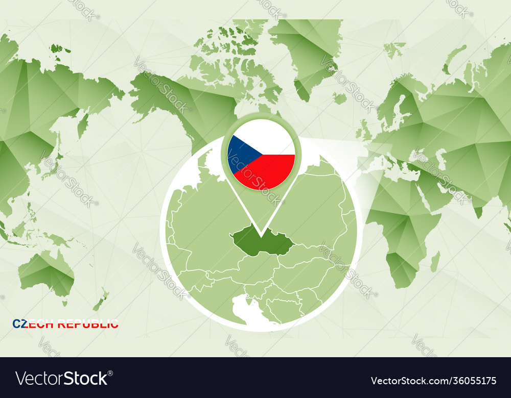 America centric world map with magnified czech