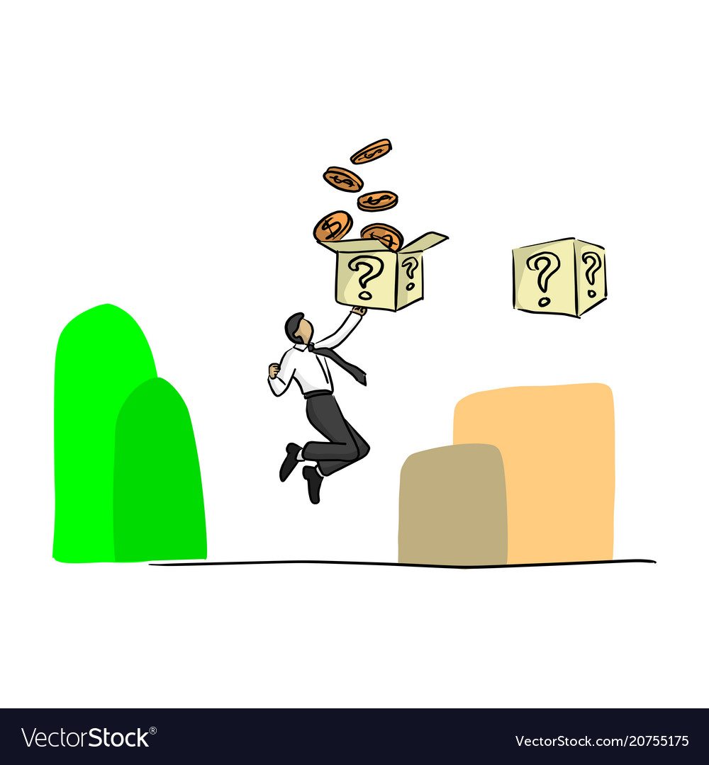 Businessman jumping to hit flying box